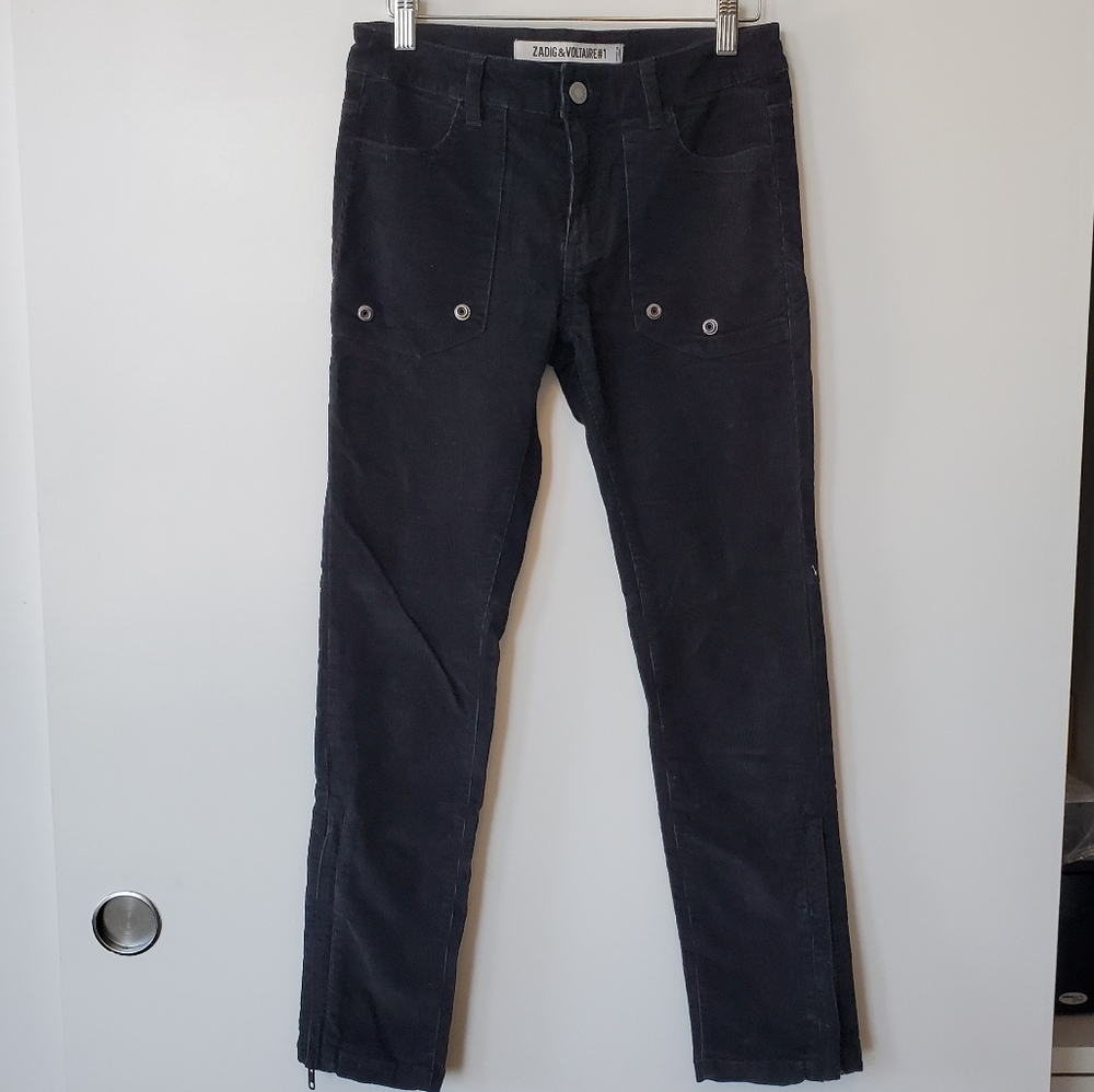 Zadig & Voltaire Corduroy Black Ankle Zip Pants